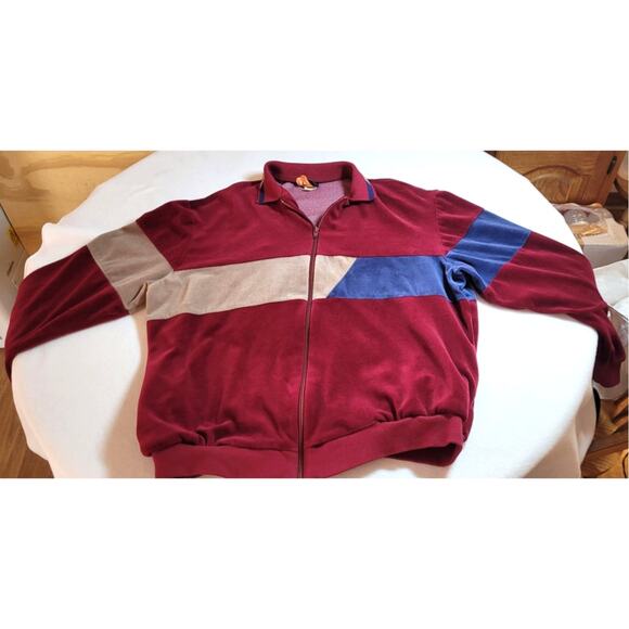 Vtg Jantzen Men's Track Jacket XL USA Bomber Colorblock Velour 80s 90s Hip Hop - Picture 2 of 8